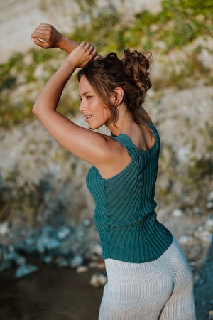 Florentina Rib Knitted Square Neck Tank Top – Teal Blue from STUDIO MYR