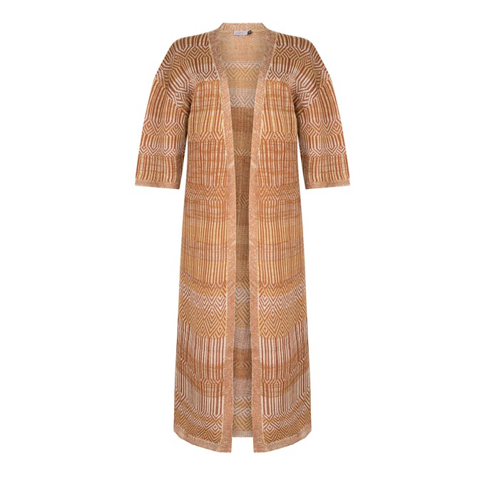Himba Linen Blend Tribal Jacquard Kimono Cardigan - Brown/Neutrals from STUDIO MYR
