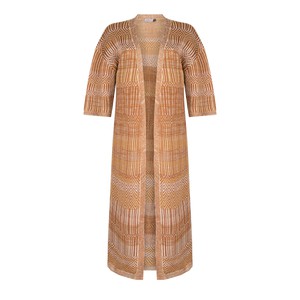 Himba Linen Blend Tribal Jacquard Kimono Cardigan - Brown/Neutrals from STUDIO MYR