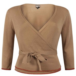 Honey Merino Wrap Top With Orange Glitter Detail - Honey Beige from STUDIO MYR