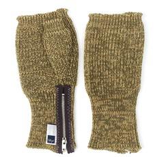 Earl Mens Fingerless Gloves Rib Knit Merino Blend With Sturdy Zippers - Mustard Mix via STUDIO MYR