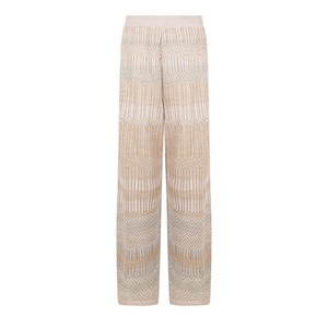 Berber Graphic Jacquard Linen Blend Knitted Palazzo Trousers - White/Neutrals Blend from STUDIO MYR