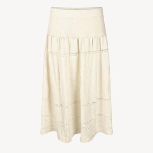 Pearl Merino Bohemian-Chic Knitted Midi Skirt with Lace Details – Wool White from STUDIO MYR