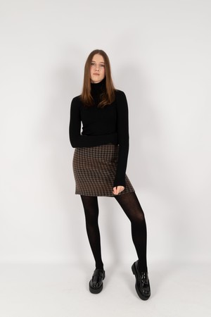 Raven Pied-De-Poule Jacquard Knit Merino Blend Pencil Skirt - Grey/Brown Blend from STUDIO MYR