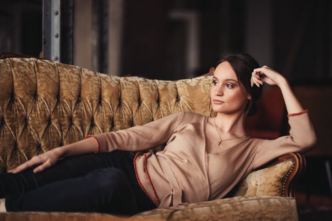 Honey Merino Wrap Top with Orange Glitter Detail – Honey Beige from STUDIO MYR