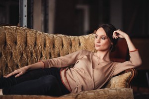 Honey Merino Wrap Top with Orange Glitter Detail – Honey Beige from STUDIO MYR