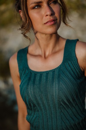 Florentina Rib Knitted Square Neck Tank Top – Teal Blue from STUDIO MYR