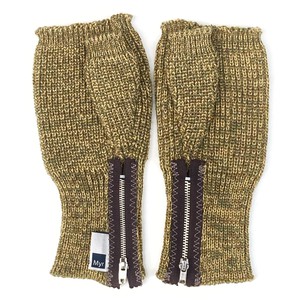 Earl Men’s Fingerless Gloves – Rib Knit Merino Ochre Blend with Zippers from STUDIO MYR