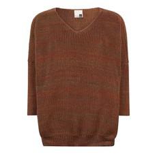 Leaves Merino Blend Oversized V Neck Jumper With Sparkles - Brown/Red Blend via STUDIO MYR