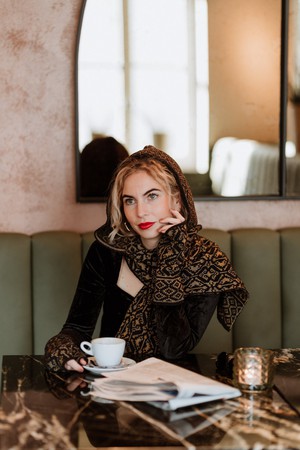 Vittoria Double Knit Velvet & Merino Scarf – Black/Antique Gold from STUDIO MYR