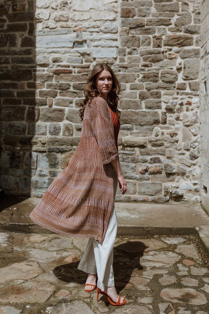 Himba Linen Blend Tribal Jacquard Kimono Cardigan - Brown/Neutrals from STUDIO MYR