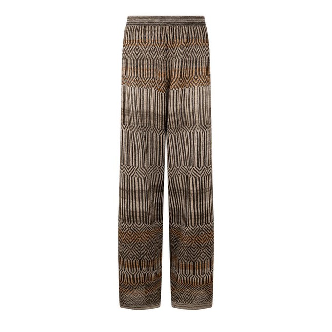 Dogon Tribal Jacquard Linen Blend Knitted Palazzo Trousers - Black/Neutrals Blend from STUDIO MYR