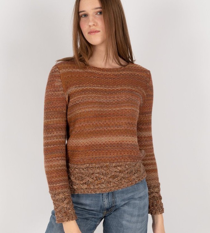 Ginger Merino Blend Tweed Knit Jumper with Cable Details – Brown Blend from STUDIO MYR