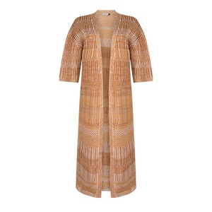 Himba Linen Blend Tribal Jacquard Kimono Cardigan - Brown/Neutrals Blend from STUDIO MYR