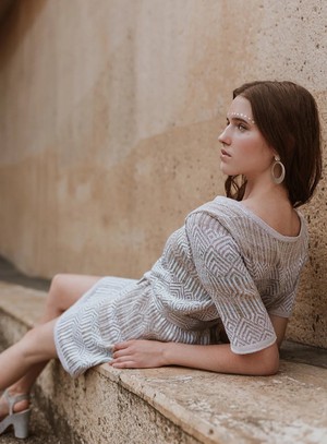 Berber Tribal Jacquard Linen Blend Dress – White/Neutrals from STUDIO MYR