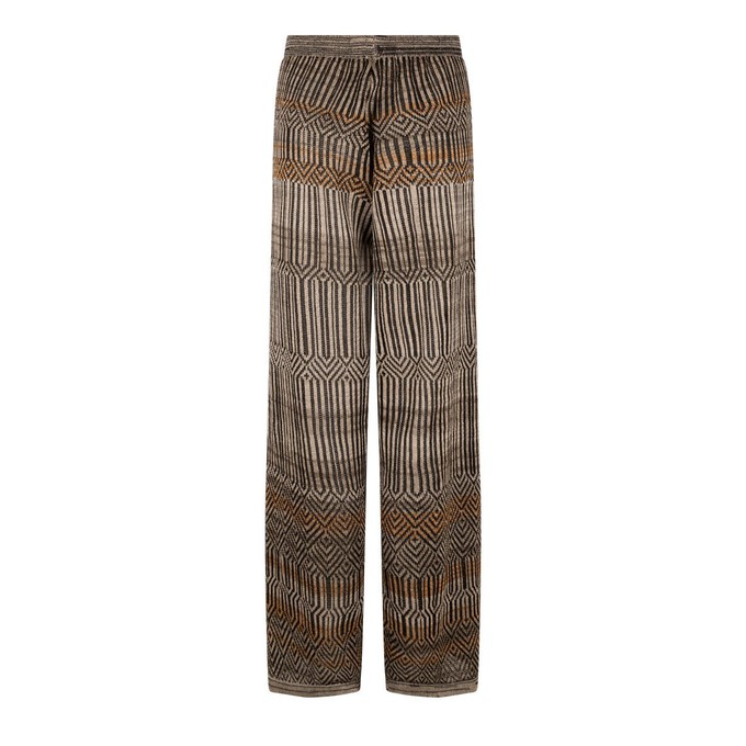 Dogon Tribal Jacquard Linen Blend Knitted Palazzo Trousers - Black/Neutrals Blend from STUDIO MYR