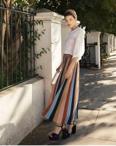 Denîmes Pleated-Knit Vertical Striped Maxi Skirt – Multicolour via STUDIO MYR