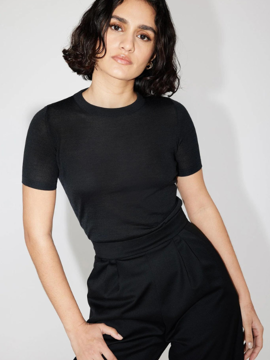 Black Merino Wool T-shirt | Rhea. from The Collection One