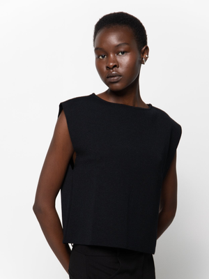 Merino Wool Black Crop Tank | Rhea. from The Collection One