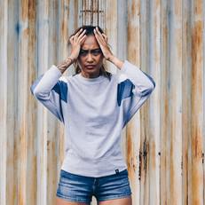Sweatshirt - AMY - RE-DENIM-aus 4 verschiedenen recycelten Stoffen-hellrosa, Denim, grau via The Driftwood Tales