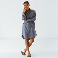 Bluse - Kleid - recycelte Viskose und Leinen - marine / weiß melangeº via The Driftwood Tales