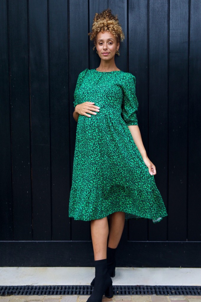 Eden Green Leopard Print Nursing Midi Dress from Tilbea London