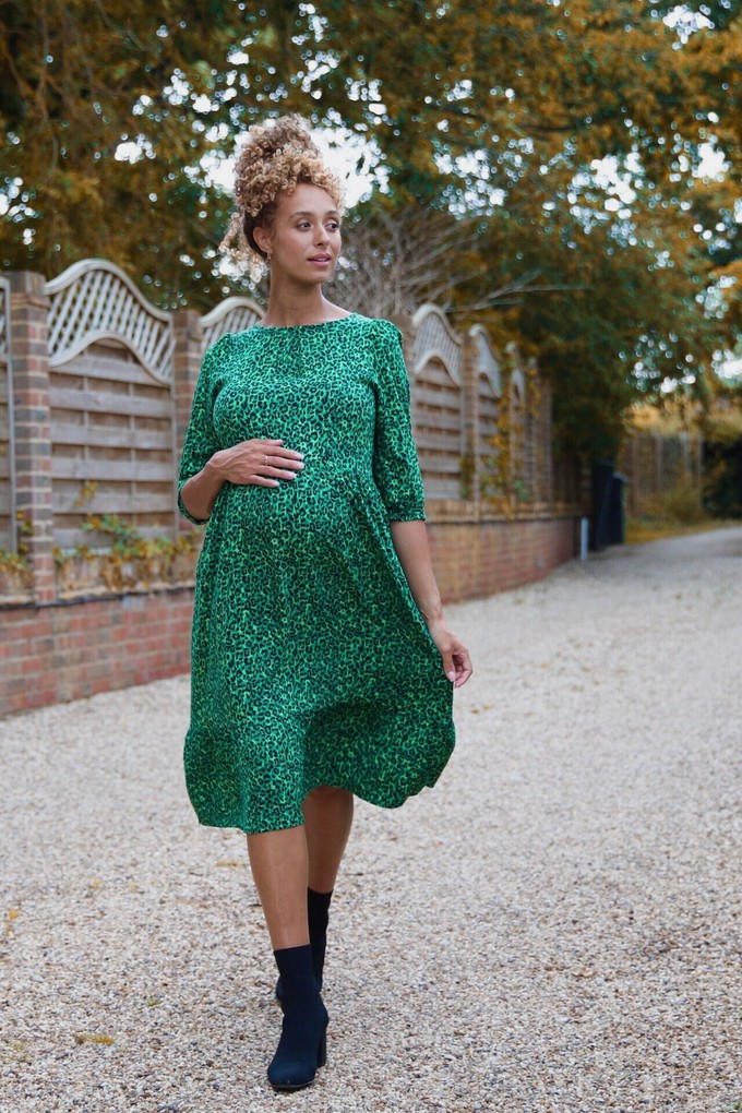 Eden Green Leopard Print Nursing Midi Dress from Tilbea London