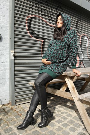 Leopard Print Maternity & Nursing Hoodie | Green from Tilbea London