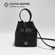 BUCKET BAG - Cactus Leather - Black - Stitches from Trashious