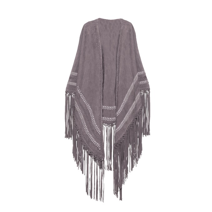 Nadine extra large suede fringe wrap - grey from Treasures-Design