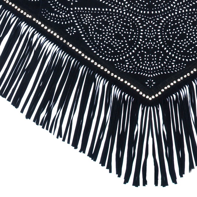 Milla suede fringe Shawl with studs - black from Treasures-Design