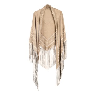 Nadine extra large suede fringe wrap - beige from Treasures-Design