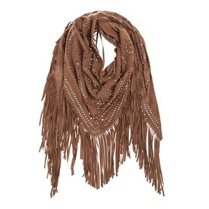 Alya -  tan fringe suede Shawl with studs from Treasures-Design