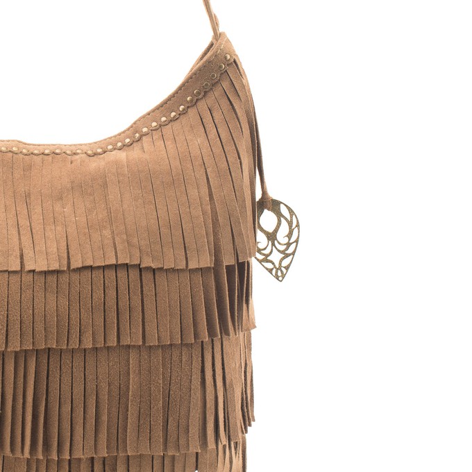 Luna suede fringed crossbody bag - camel from Treasures-Design