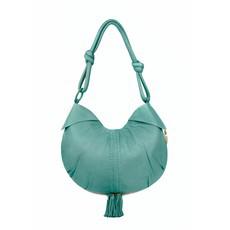 Goa - Sea Green luxury leather shoulder bag with bronze beads and tassels via Treasures-Design