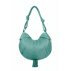 Goa - Sea Green luxury leather shoulder bag with bronze beads and tassels from Treasures-Design