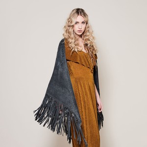 Nadine extra large suede fringe wrap - grey from Treasures-Design