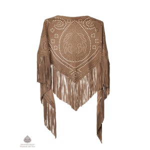 Alya -  tan fringe suede Shawl with studs from Treasures-Design