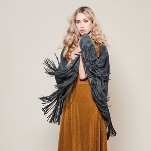 Nadine extra large suede fringe wrap - grey from Treasures-Design