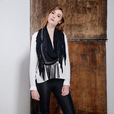 CHISTA SUEDE FRINGE SHAWL WITH STUDS - JETBLACK from Treasures-Design