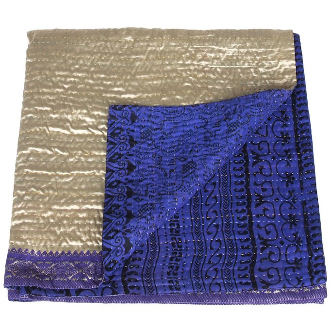 Silk sari kantha blanket | raja from Tulsi Crafts
