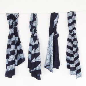 Indigo shibori scarf silk | stripe from Tulsi Crafts