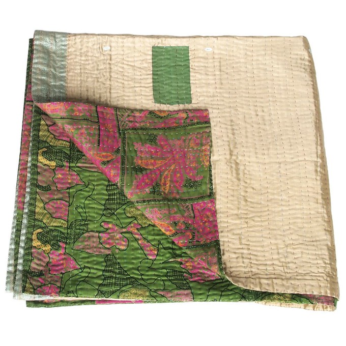 Silk sari kantha blanket | rozi from Tulsi Crafts
