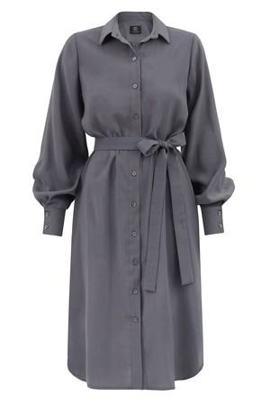 Belted Shirt Dress Midi - Grey from Urbankissed