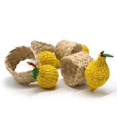 Set X 4 Woven Natural Iraca Straw Yellow Lemon Fruit Napkin Rings from Urbankissed