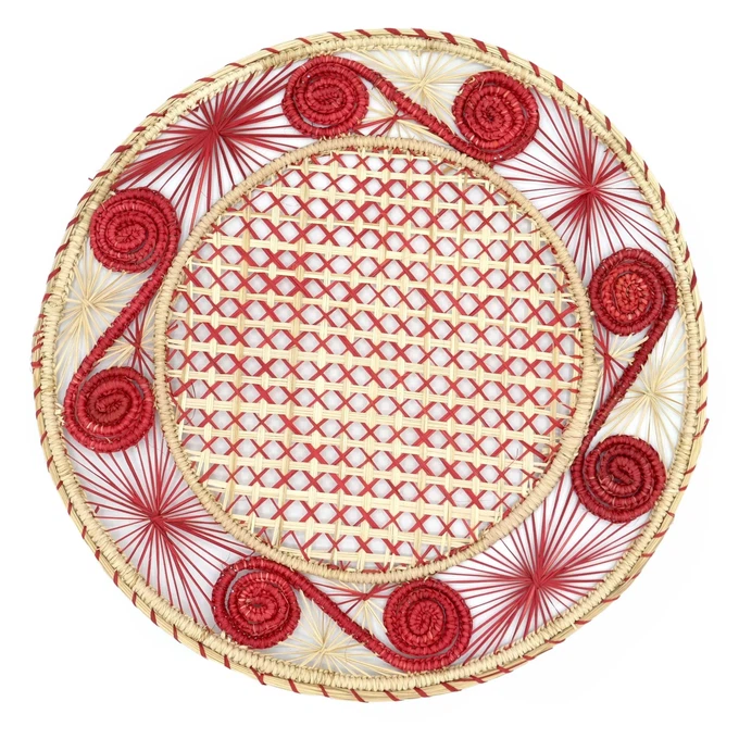 Round Placemats Natural Straw Woven Red Spiral (Set x 4) from Urbankissed