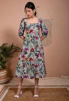 Floral Button-Down Midi Dress - Lush Green via Urbankissed