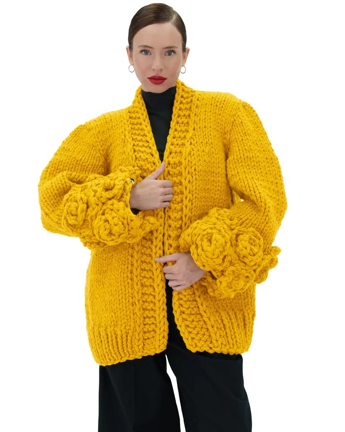 Floral Sleeves Cardigan - Yellow from Urbankissed
