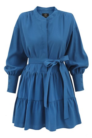 Belted Mini Flare Dress Longsleeve - Blue from Urbankissed