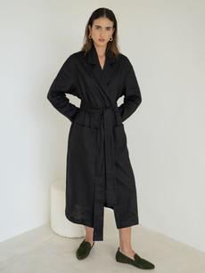 Relaxed-fit Linen Trench Coat in Black via Urbankissed